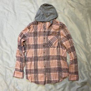 Flannel Button-Up With Hood Women's Size M